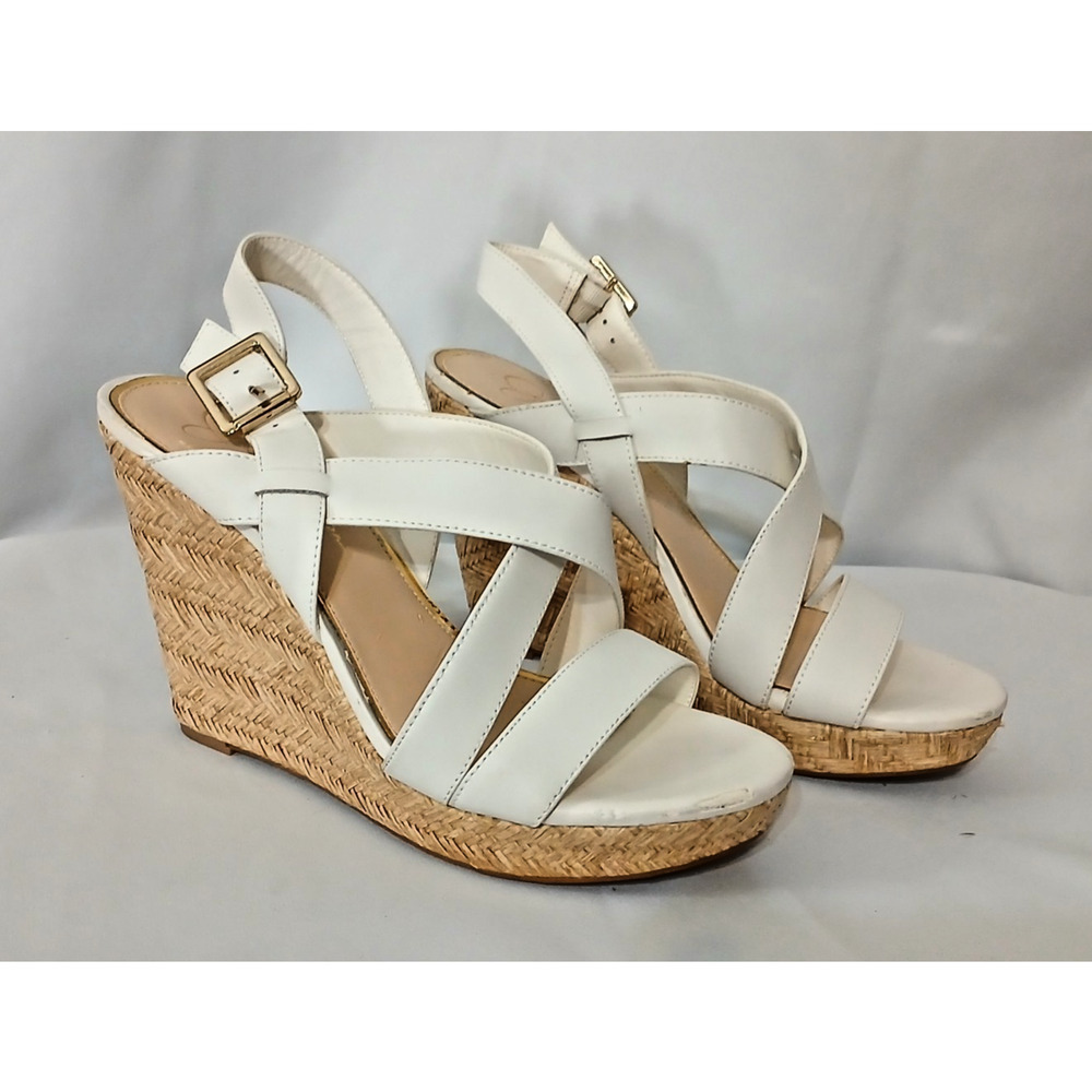 White Platform Raffia Wedge Sandals Neutral Boho Beachy Summer Dressy Size 10